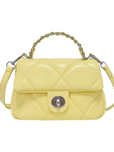 Pale yellow quilted leather crossbody bag with chain strap and silver twist lock