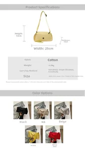Size chart showing large capacity crossbody bag dimensions with five color options