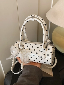Sac à main cylindrique chic à pois avec breloques en perles et nœud pour femmes