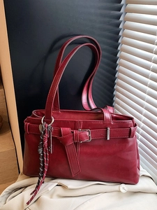 Women Retro PU Leather Underarm Shoulder Bag With Decorative Belt Buckle Tassel Pendant Large Capacity Fashion Tote Handbag