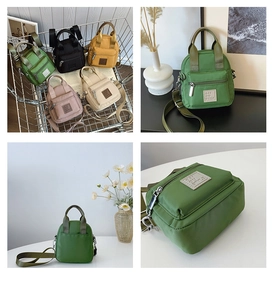 Collage of colorful waterproof nylon mini crossbody bags with adjustable straps