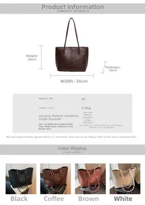 Detailed size specifications and material chart for the vintage leather tote bag