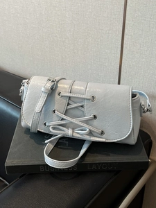 Women PU Leather Lace Up Shoulder Bag Crossbody Small Square Underarm Bag Bow Decor Silver Eyelets Fashion Commuter Bag