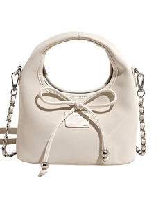 Sac à main élégant blanc crème en similicuir avec nœud papillon et bandoulière chaîne