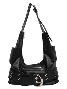 Sac à épaule punk noir avec de grands oeillets métalliques et boucles gothiques