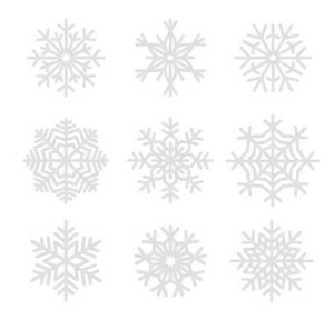 Detail showing nine unique laser-cut hollow snowflake patterns on 250g white cardstock