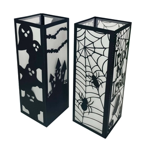 Halloween black paper lantern covers with ghost castle spider web and trick or treat designs