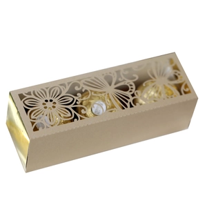 Laser cut butterfly hollow candy gift box with gold foil edges and hollow floral design