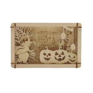 DIY Wooden Halloween Shadow Box Laser Cut 3D Wood Frame Witch Pumpkin Spider Design For Seasonal Holiday Home Decor Gift