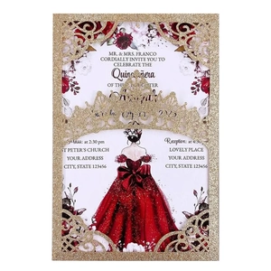 Cartes D'invitation En Papier Perlé Scintillant Découpées Au Laser Couronne Pour Mariage Quinceañera Style Européen Élégant