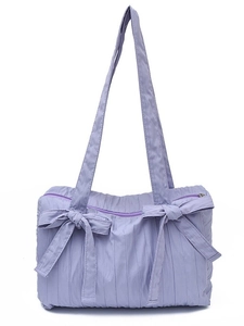 Chic light purple pleated nylon shoulder bag with elegant bow details and zipper closure