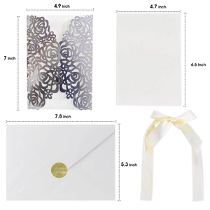 Kit d'invitation mariage rose découpé au laser avec carte blanche et sceau doré