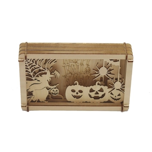 Detailed laser-cut wooden 3D shadow box featuring Halloween witches and pumpkins