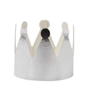 Detail view of the shiny silver crown napkin ring with a metallic finish for party decor