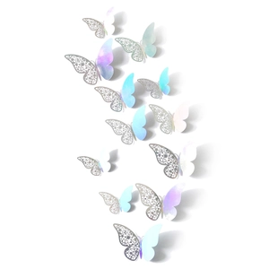 3D laser cut hollow mirror butterfly wall stickers with holographic rainbow effect