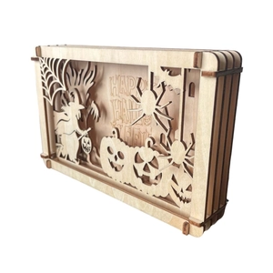 3D multilayer Halloween wooden shadow box featuring witch, pumpkins, and spooky castle