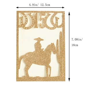 Golden glitter 150th anniversary laser cut cowboy silhouette invitation card 4.9x7.08in