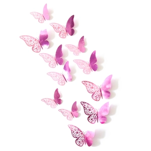 3D metallic mirror butterfly wall stickers in gradient pink and purple for home decor