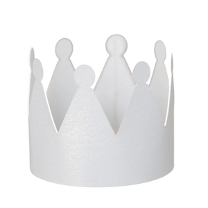 Detail of white pearlescent crown paper napkin ring for party and wedding table decor