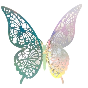 3D laser-cut hollow butterfly wall stickers with iridescent rainbow mirror finish for home decor