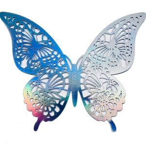 3D laser cut hollow butterfly wall sticker with colorful mirror laser gradient finish