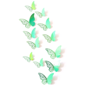 Detailed 3D butterfly wall stickers with mint green laser hollow patterns for home decor