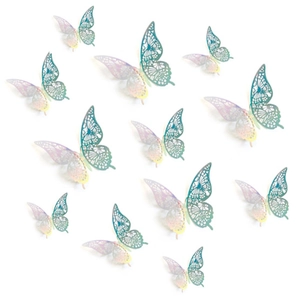 Set of 3D iridescent butterfly wall decals with laser-cut patterns for home party decor