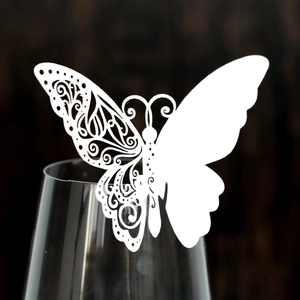 Butterfly Wine Glass Place Cards Laser Cut Pearlescent Paper Seat Cards For Wedding Banquet Party Table Decoration