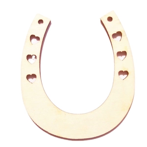 Laser-cut wooden horseshoe ornament with heart cutouts for DIY wedding crafts