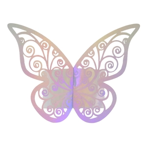Detailed laser-cut hollow butterfly napkin ring with pink iridescent gradient finish