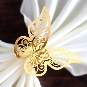Laser Cut Butterfly Napkin Ring Mirror Reflective Paper Buckle Hollow Out Butterfly Napkin Holder For Wedding Banquet Party Table Decoration