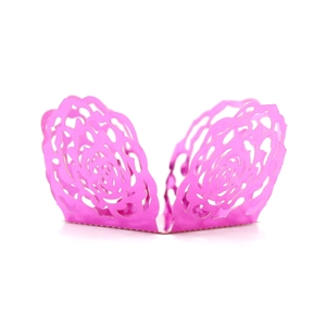 Detailed laser-cut rose pattern on rose pink hollow paper cupcake wrapper for parties