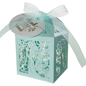 Laser Cut Hollow Gift Box Pearlescent Paper Candy Chocolate Packaging With Ribbon And Thank You Tag For Wedding Party Favor Box
