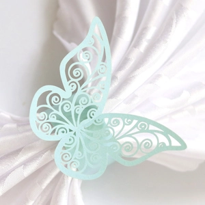 Elegant mint green laser cut butterfly paper napkin ring for wedding table decoration