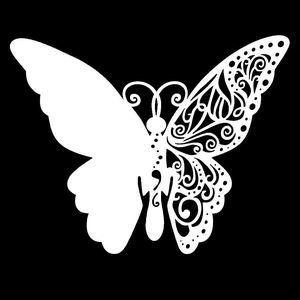 Detailed close-up of butterfly place card with hollow pattern and semicolon body design