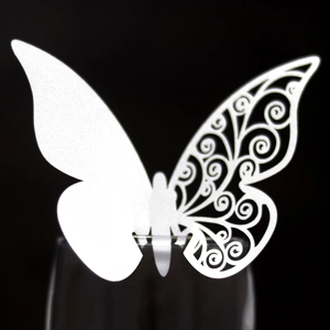 Butterfly Laser Cut Wine Glass Place Cards Pearlescent Paper Hollow Name Cards For Wedding Party Birthday Banquet Table Decor