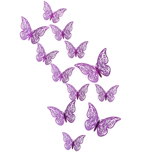 Detailed laser-cut purple 3D butterfly wall stickers with intricate floral patterns