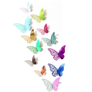 Set of 12 colorful 3D laser cut hollow butterfly wall stickers with metallic mirror finish