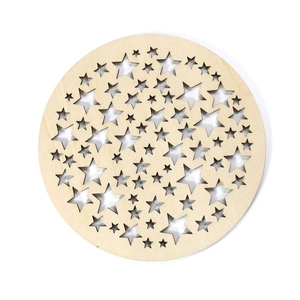 Round wooden star cutout heat coaster and DIY table mat with laser engraved pattern