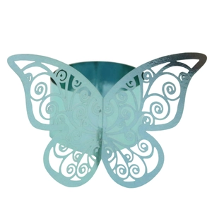 Detailed laser-cut hollow butterfly napkin ring in teal green with metallic finish