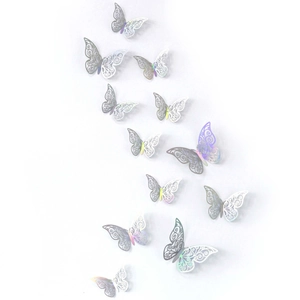 Detailed 3D hollow butterfly wall stickers with iridescent pearl finish for home decor