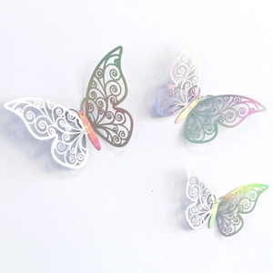 Detail of 3D holographic butterflies with intricate hollow-carved spiral patterns