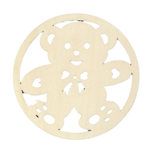 Round wooden coaster with laser-cut teddy bear design for heat insulation and table decor