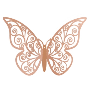 Detailed view of rose gold 3D hollow butterfly wall sticker with ornate floral patterns