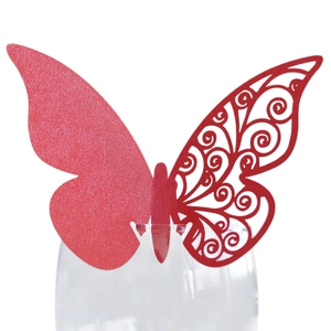 Elegant red laser-cut butterfly cup card made of shimmering pearl paper for party decor