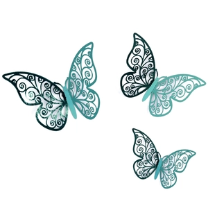 Detailed view of 3D hollow butterfly wall stickers with intricate spiral patterns