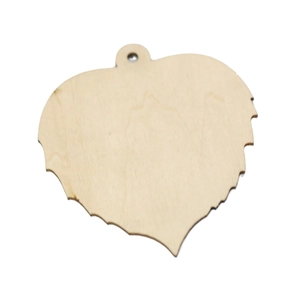 Leaf shaped wooden pendant with natural wood grain and pre-drilled hole for DIY crafts