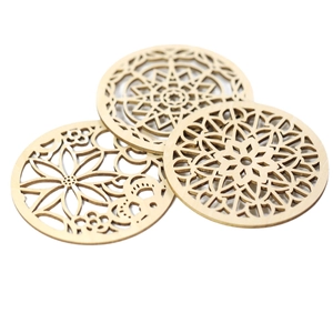 Laser cut wooden coasters with hollow floral patterns and minimalist geometric designs