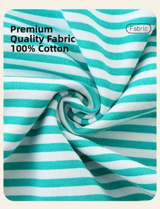 Dettaglio del tessuto a maglia 100% cotone a righe verde menta e bianco per bambine
