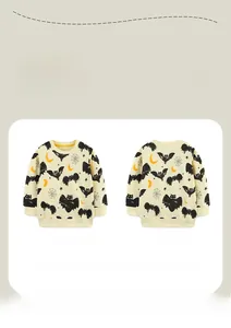Front and back detail of boy's Halloween sweatshirt with bats and moons print